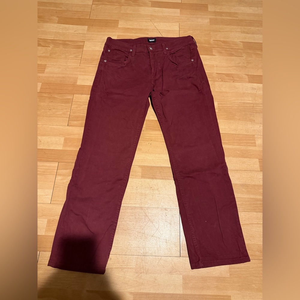 🎯Hudson BYRON Five Pocket Straight Cotton Burgundy Straight-Leg Jeans comfy 33